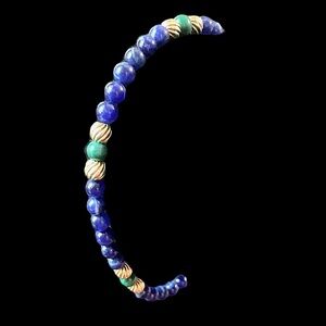 Gold Filled Vintage Malachite Deep Blue Gemstone Bracelet